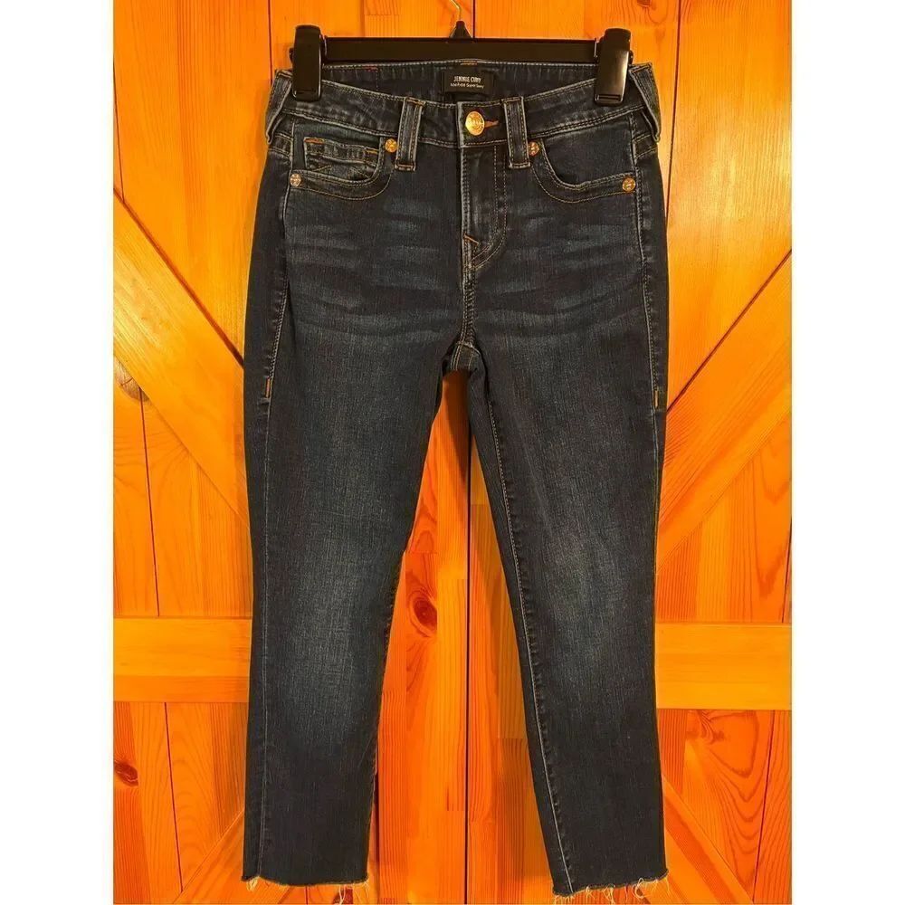 True Religion Jennie Curvy Mid Rise Super Skinny Cropped Jeans Dark Wash Size 25